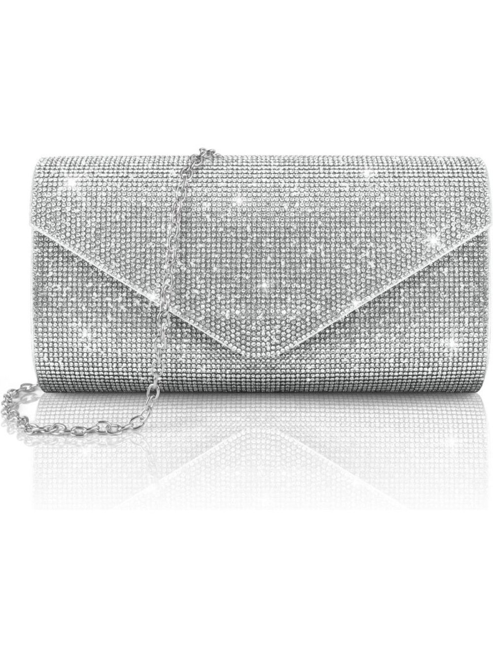 Women's Silver Rhinestone Clutch Purse Sparkly Glitter Crossbody Bag